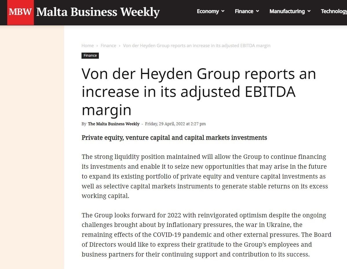 Von der heyden group reports an increase in its adjusted ebitda margin